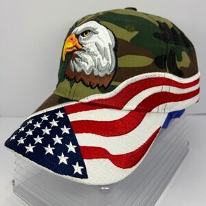 Patriotic Eagle American Flag Camo Green Baseball Cap Hat God Bless America